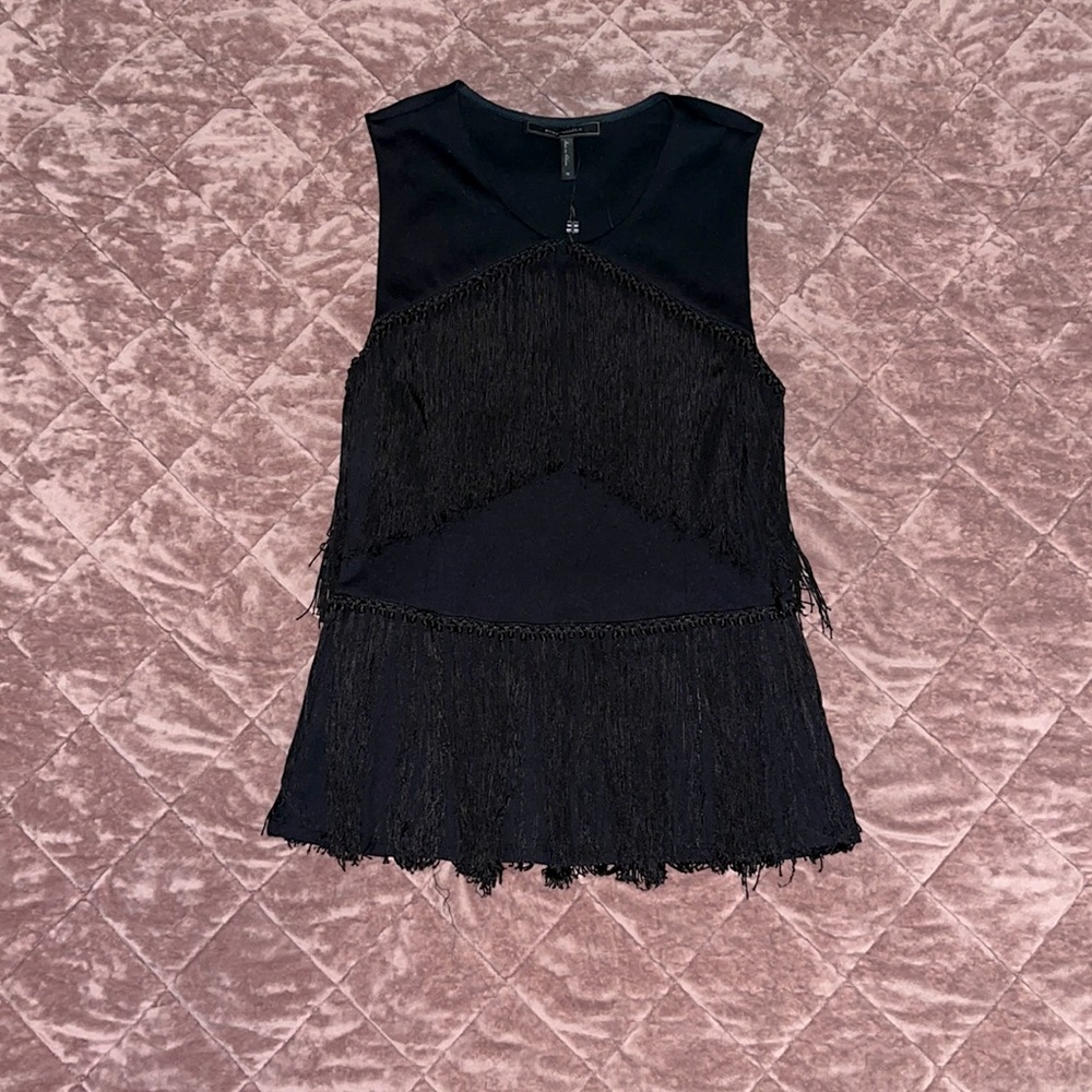 BcbgMaxazria Black Fringe Top